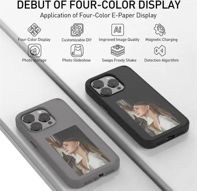 Alt view image 6 of 7 - E-Ink Phone DIY Smart Display Customized Phone Case Ink Screen Glass NFC Projection Case Replacement for 13/14/15 Gray iphone15