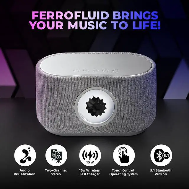 Alt view image 3 of 7 - Magnetic Fluid Speaker,Dancing ferrofluid Speaker with Music Visualization Touch Control Stereo Sound + 3 Modes + 15W Wireless Charging,Creative Gifts,for Office Desktop Decor Silver
