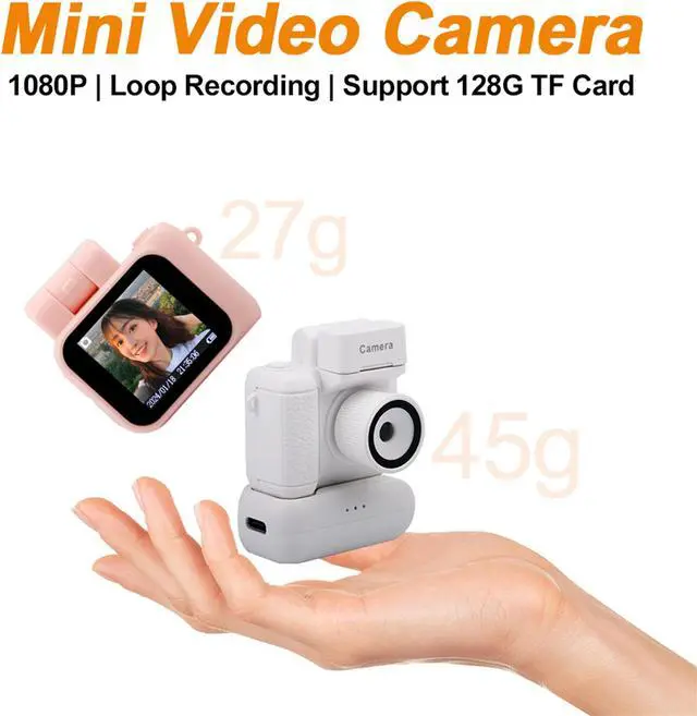 Alt view image 6 of 7 - 2024 New Monoreflexes Style Mini Camera With Flash Lamp HD 1080P Portable Video Recorder DV With LCD Screen White