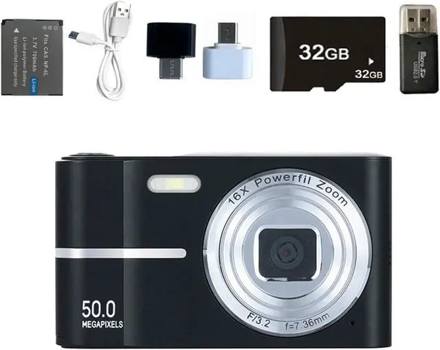 Main image of Digital Camera FHD 4K 50MP with 32GB Card 16X Zoom Anti Shake Compact Portable Small Cameras for Photography Point and Shoot Camera Gift for Student Teen Beginner