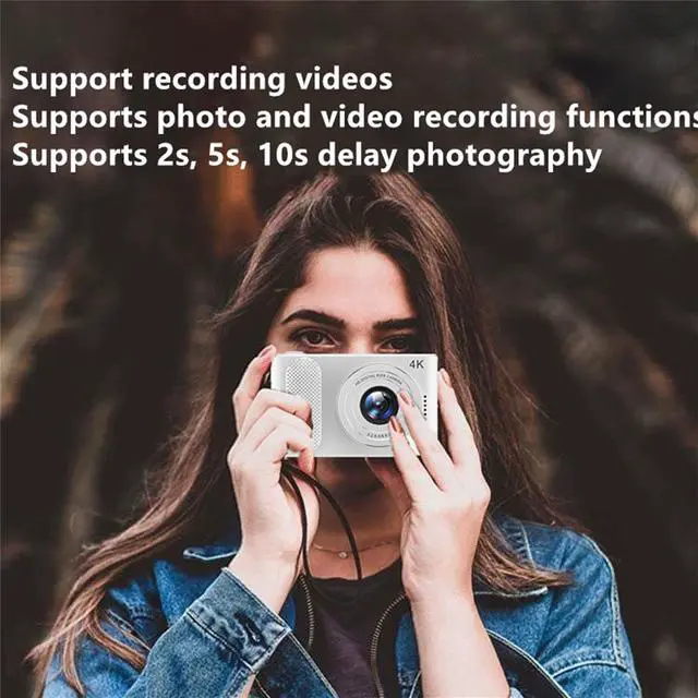 Alt view image 6 of 7 - Digital Camera FHD 4K 44MP with 32GB Card 4X Zoom Anti Shake Compact Portable Small Cameras for Photography Point and Shoot Camera Gift for Teen Beginner White
