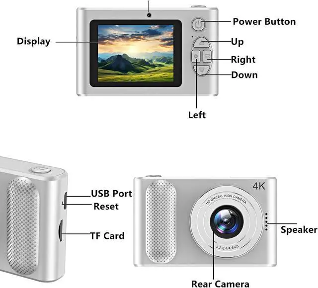 Alt view image 7 of 7 - Digital Camera FHD 4K 44MP with 32GB Card 4X Zoom Anti Shake Compact Portable Small Cameras for Photography Point and Shoot Camera Gift for Teen Beginner Silver