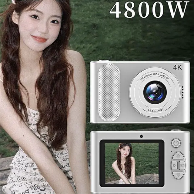 Alt view image 5 of 7 - Digital Camera FHD 4K 44MP with 32GB Card 4X Zoom Anti Shake Compact Portable Small Cameras for Photography Point and Shoot Camera Gift for Teen Beginner Silver