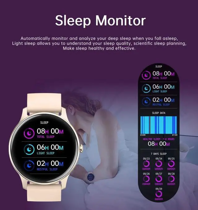 Alt view image 3 of 7 - Smart Watches for Women, 2022 HD Full Touch Smart Watch for Android Phones and Iphone Compatible, IP68 Waterproof Fitness Smartwatch with Sleep Tracker, Heart Rate Smartwatch