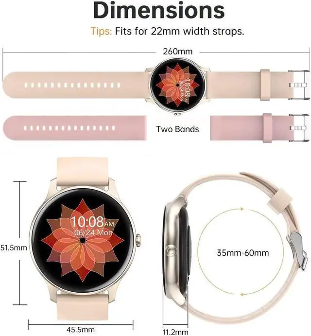 Alt view image 5 of 7 - Smart Watches for Women, 2022 HD Full Touch Smart Watch for Android Phones and Iphone Compatible, IP68 Waterproof Fitness Smartwatch with Sleep Tracker, Heart Rate Smartwatch