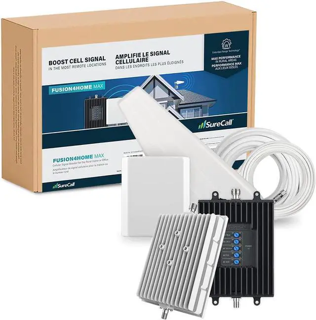 Main image of Surecall Fusion4Home Max Cell Signal Booster with Extended Range Tech up to 6500 Sq Ft, 5G/4G LTE Multi-User, Verizon, AT&T, Sprint, T-Mobile, Yagi Panel Antennas, FCC Approved, USA Company