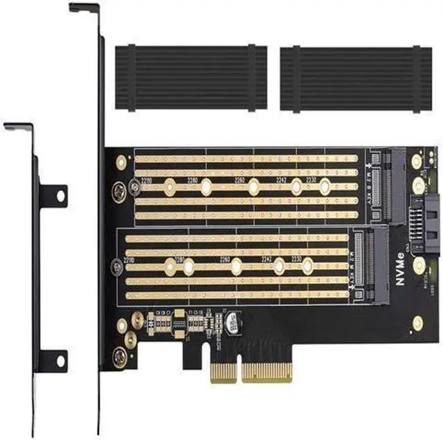 Main image of Dual M.2 PCIE Adapter for SATA or PCIE NVMe SSD with Advanced Heat Sink Solution,M.2 SSD NVME (m Key) and SATA (b Key) 22110 2280 2260 2242 2230 to PCI-e x 4 Host Controller Expansion Card