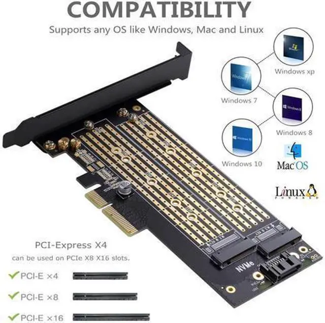 Alt view image 4 of 7 - Dual M.2 PCIE Adapter for SATA or PCIE NVMe SSD with Advanced Heat Sink Solution,M.2 SSD NVME (m Key) and SATA (b Key) 22110 2280 2260 2242 2230 to PCI-e x 4 Host Controller Expansion Card