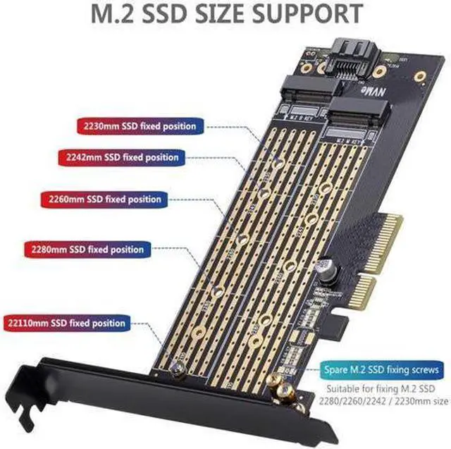 Alt view image 5 of 7 - Dual M.2 PCIE Adapter for SATA or PCIE NVMe SSD with Advanced Heat Sink Solution,M.2 SSD NVME (m Key) and SATA (b Key) 22110 2280 2260 2242 2230 to PCI-e x 4 Host Controller Expansion Card