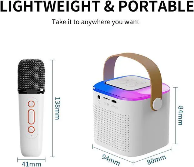 Alt view image 3 of 7 - Mini Karaoke Machine with 2 Wireless Microphone, Portable Bluetooth Karaoke Speaker for Kids and Adults, Gifts for Girls and Boys 4, 5, 6, 7, 8, 9, 10 +Year Old Birthday Home Party