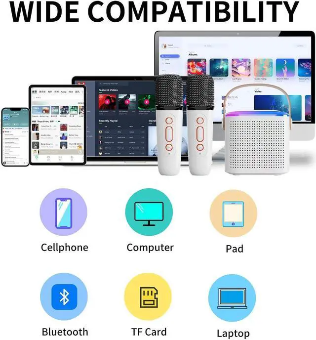 Alt view image 5 of 7 - Mini Karaoke Machine with 2 Wireless Microphone, Portable Bluetooth Karaoke Speaker for Kids and Adults, Gifts for Girls and Boys 4, 5, 6, 7, 8, 9, 10 +Year Old Birthday Home Party