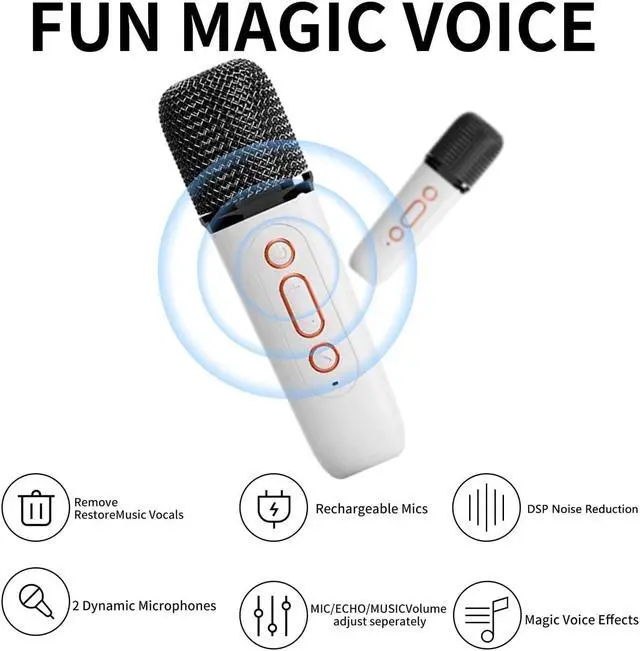 Alt view image 6 of 7 - Mini Karaoke Machine with 2 Wireless Microphone, Portable Bluetooth Karaoke Speaker for Kids and Adults, Gifts for Girls and Boys 4, 5, 6, 7, 8, 9, 10 +Year Old Birthday Home Party