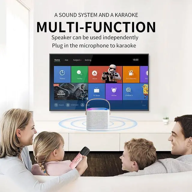 Alt view image 7 of 7 - Mini Karaoke Machine with 2 Wireless Microphone, Portable Bluetooth Karaoke Speaker for Kids and Adults, Gifts for Girls and Boys 4, 5, 6, 7, 8, 9, 10 +Year Old Birthday Home Party