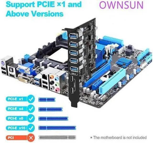 Alt view image 2 of 7 - PCI-E to USB 3.0 7-Port(2X USB-C - 5X USB-A ) Expansion Card ,PCI Express USB Add in Card , Internal USB3 Hub Converter for Desktop PC Host Card Support Windows 10/8/7/XP and MAC OS 10.8.2 Above