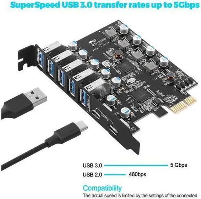 Alt view image 5 of 7 - PCI-E to USB 3.0 7-Port(2X USB-C - 5X USB-A ) Expansion Card ,PCI Express USB Add in Card , Internal USB3 Hub Converter for Desktop PC Host Card Support Windows 10/8/7/XP and MAC OS 10.8.2 Above