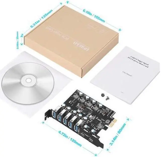 Alt view image 7 of 7 - PCI-E to USB 3.0 7-Port(2X USB-C - 5X USB-A ) Expansion Card ,PCI Express USB Add in Card , Internal USB3 Hub Converter for Desktop PC Host Card Support Windows 10/8/7/XP and MAC OS 10.8.2 Above