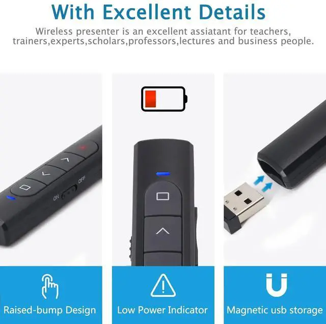 Alt view image 5 of 7 - ZIQIAN Presentation Clicker with Red Pointer for Cats, 328FEET USB Presentation Remote Control, Volume Control Hyperlink Wireless Presenter Remote, Slide PowerPoint Clicker for Mac/Win/Computer/Laptop
