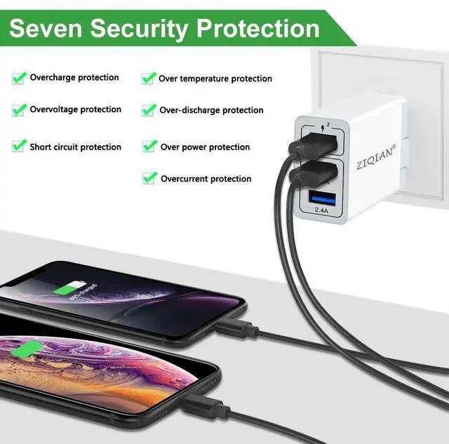 Alt view image 3 of 7 - ZIQIAN 30W USB-A Wall Fast Charger, Durable QC 3.0 Power Adapter, Multiport USB Wall Fast Charger Block, for MacBook/iPhone/iPad/Android/Galaxy and More-White(1 Pack)