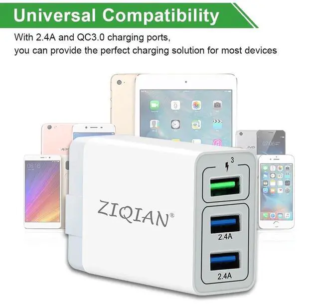 Alt view image 7 of 7 - ZIQIAN 30W USB-A Wall Fast Charger, Durable QC 3.0 Power Adapter, Multiport USB Wall Fast Charger Block, for MacBook/iPhone/iPad/Android/Galaxy and More-White(1 Pack)