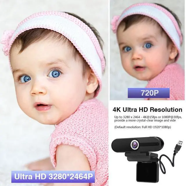 Alt view image 3 of 6 - HZQDLN 4K Webcam, HD Webcam 8MP- Laptop PC Desktop Computer Web Camera with Microphone, USB Webcams for Video Calling Recording Streaming Video Conference, Webcam with Mini Tripod, Privacy Shutter