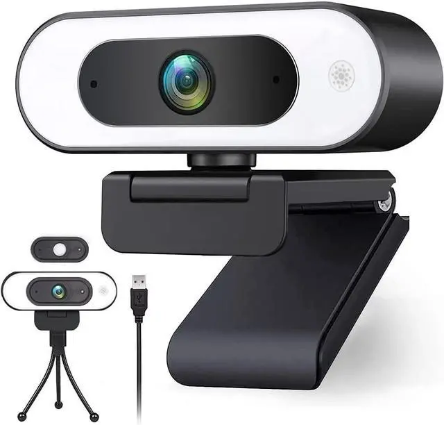 Main image of HZQDLN 1080P HD Webcam, 3-Level Brightness Ring Light USB Camera - Streaming Camera with Built-in Mic, Tripod, Plug&Play for Zoom/Skype/Facetime, PC/Mac/Laptop/Switch 2