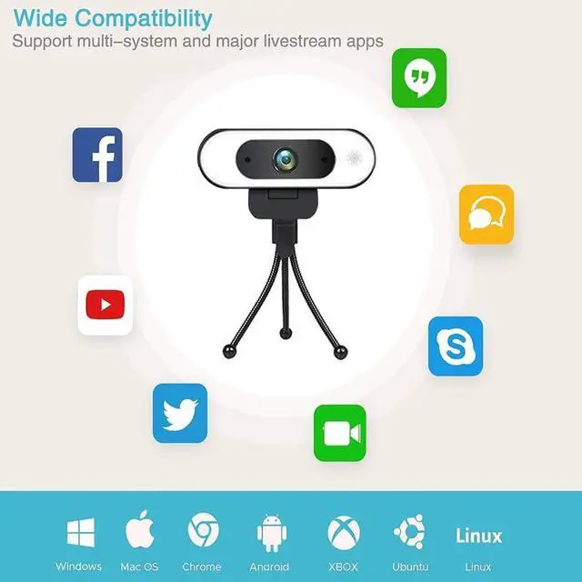 Alt view image 5 of 6 - HZQDLN 1080P HD Webcam, 3-Level Brightness Ring Light USB Camera - Streaming Camera with Built-in Mic, Tripod, Plug&Play for Zoom/Skype/Facetime, PC/Mac/Laptop/Switch 2