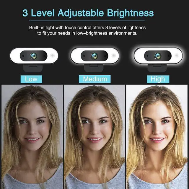 Alt view image 2 of 6 - HZQDLN 1080P HD Webcam, 3-Level Brightness Ring Light USB Camera - Streaming Camera with Built-in Mic, Tripod, Plug&Play for Zoom/Skype/Facetime, PC/Mac/Laptop/Switch 2