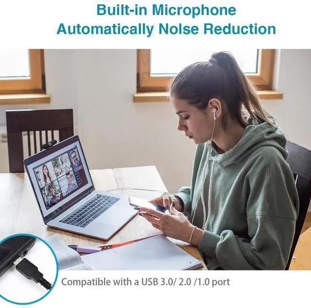 Alt view image 4 of 7 - HZQDLN 1080P Webcam with Microphone, Full HD Webcam, USB Desktop Laptop Computer Web Camera, Plug and Play for Windows Mac OS, Video Streaming, Calling, Conferencing, Online Teaching, Gaming, Switch 2