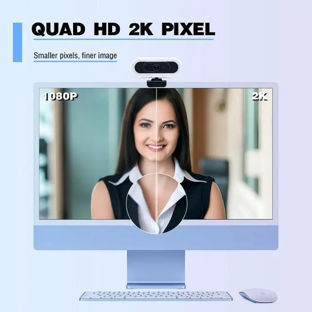 Alt view image 2 of 7 - HZQDLN W4 Autofocus Webcam, 2K 50fps QHD Dual Mic LED Lights USB Camera, 1080P 60fps Pro Streaming Web Camera Compatible with PC/Laptop/Switch 2 for    Zoom/Skype/Teams, Conferencing and Video Calling