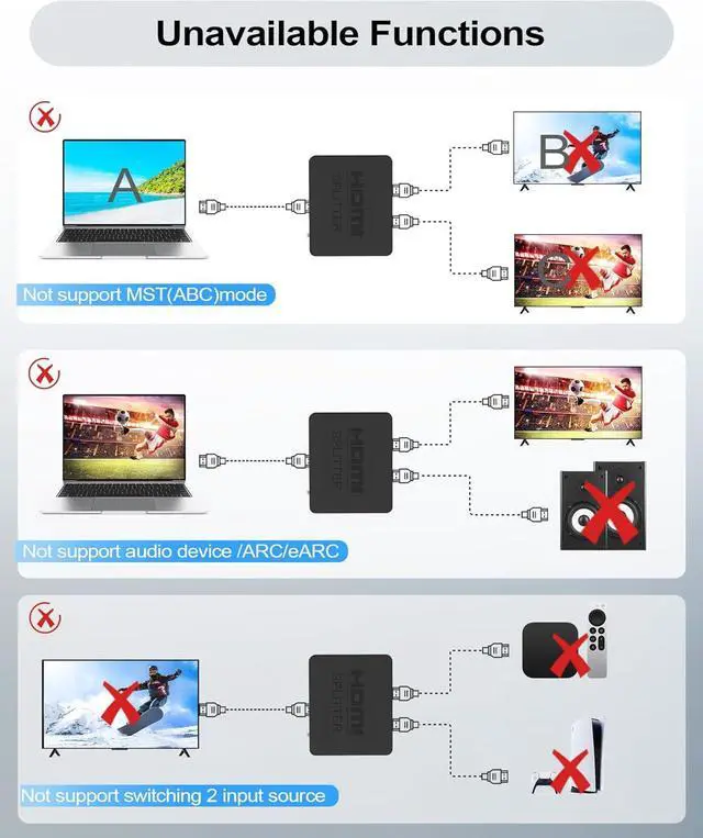 Alt view image 2 of 7 - HDMI Splitter 1 in 2 Out 4K with Audio Synchronization, HDMI Hub HDMI Splitter for Dual Monitors Mirror Display Laptop for MacBook PC Desktop, Dual HDMI Adapter included 3.3ft HDMI Cable