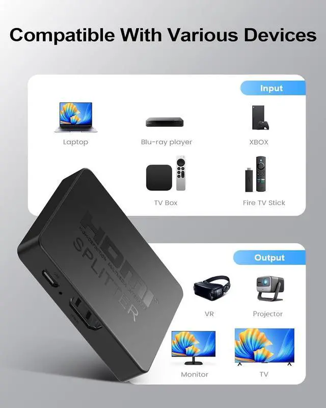 Alt view image 6 of 7 - HDMI Splitter 1 in 2 Out 4K with Audio Synchronization, HDMI Hub HDMI Splitter for Dual Monitors Mirror Display Laptop for MacBook PC Desktop, Dual HDMI Adapter included 3.3ft HDMI Cable