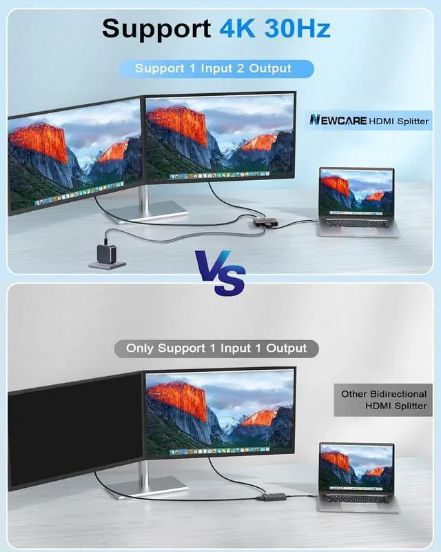 Alt view image 7 of 7 - HDMI Splitter 1 in 2 Out 4K with Audio Synchronization, HDMI Hub HDMI Splitter for Dual Monitors Mirror Display Laptop for MacBook PC Desktop, Dual HDMI Adapter included 3.3ft HDMI Cable