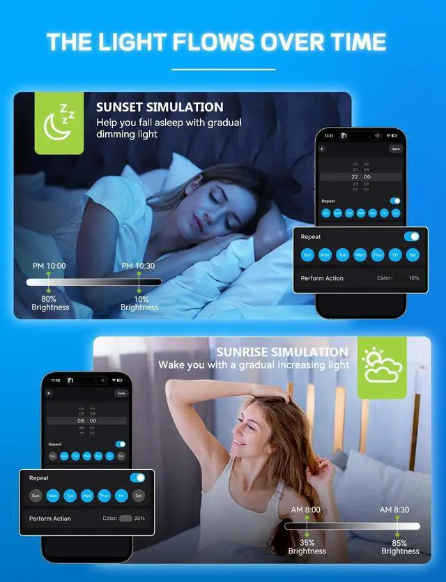 Alt view image 5 of 7 - Smart Light Bulbs 4Pack with Remote, A19 E26 800LM LED Color Changing Light Bulb, WiFi & Bluetooth 5.2, Warm to Cool White, Dimmable, RGB Smart Home Lighting Work with Alexa Google Assistant