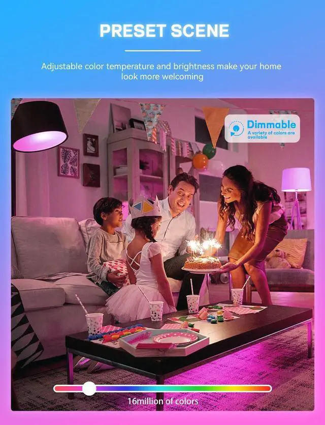 Alt view image 4 of 7 - Smart Light Bulbs 4Pack with Remote, A19 E26 800LM LED Color Changing Light Bulb, WiFi & Bluetooth 5.2, Warm to Cool White, Dimmable, RGB Smart Home Lighting Work with Alexa Google Assistant