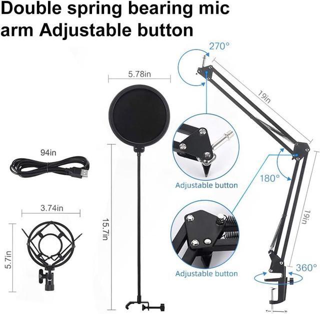 Alt view image 4 of 7 - Adiven 2025 USB Streaming Podcast PC Microphone, 192KHz/24Bit Studio Cardioid Condenser Mic Kit with Sound Card, Boom Arm, Shock Mount, Pop Filter, for Skype, YouTuber, Karaoke, Gaming, Recording