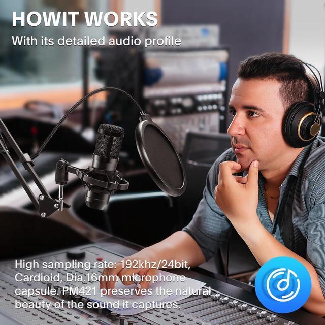 Alt view image 7 of 7 - Adiven 2025 USB Streaming Podcast PC Microphone, 192KHz/24Bit Studio Cardioid Condenser Mic Kit with Sound Card, Boom Arm, Shock Mount, Pop Filter, for Skype, YouTuber, Karaoke, Gaming, Recording