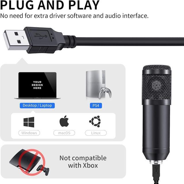 Alt view image 2 of 7 - Adiven 2025 USB Streaming Podcast PC Microphone, 192KHz/24Bit Studio Cardioid Condenser Mic Kit with Sound Card, Boom Arm, Shock Mount, Pop Filter, for Skype, YouTuber, Karaoke, Gaming, Recording