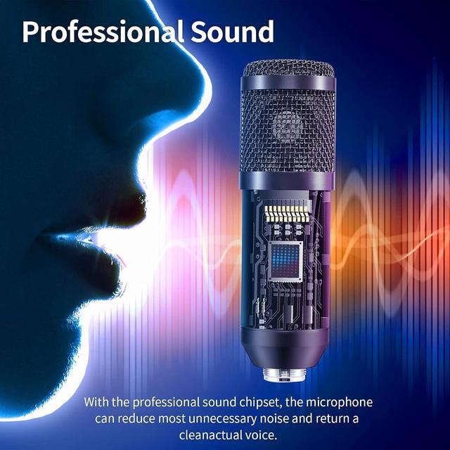 Alt view image 5 of 7 - Adiven 2025 USB Streaming Podcast PC Microphone, 192KHz/24Bit Studio Cardioid Condenser Mic Kit with Sound Card, Boom Arm, Shock Mount, Pop Filter, for Skype, YouTuber, Karaoke, Gaming, Recording