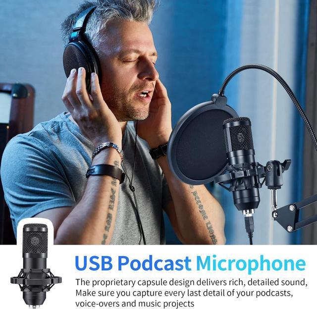 Alt view image 6 of 7 - Adiven 2025 USB Streaming Podcast PC Microphone, 192KHz/24Bit Studio Cardioid Condenser Mic Kit with Sound Card, Boom Arm, Shock Mount, Pop Filter, for Skype, YouTuber, Karaoke, Gaming, Recording