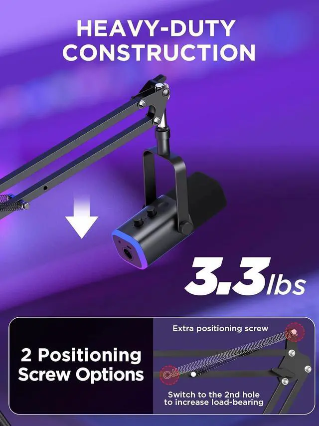 Alt view image 2 of 7 - Adiven 2025 updated Boom Arm Microphone Mic Stand for Blue Yeti HyperX QuadCast SoloCast Snowball Fifine Shure SM7B and other Mic, QuadCast Boom Arm,Mic Stand Desk with 3/8" to 5/8" Adapter