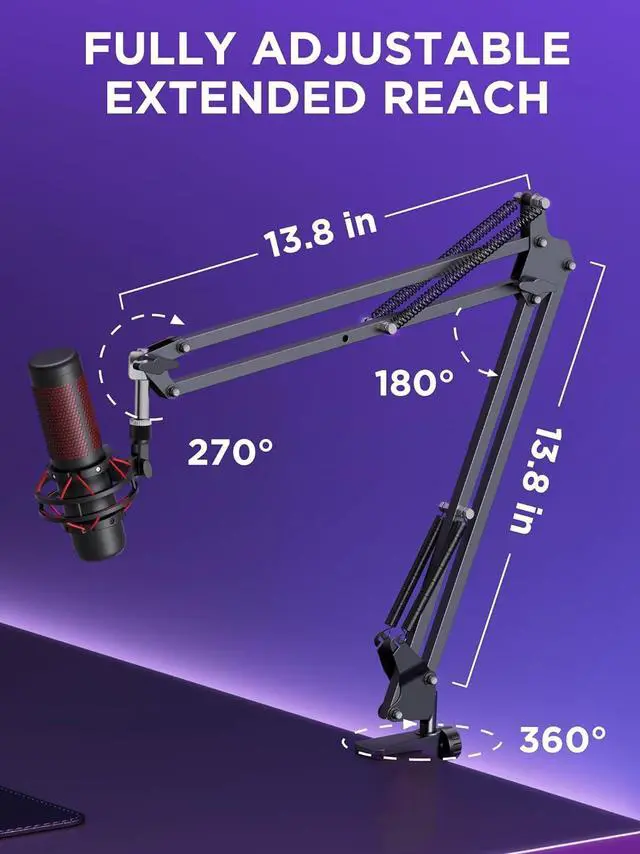 Alt view image 5 of 7 - Adiven 2025 updated Boom Arm Microphone Mic Stand for Blue Yeti HyperX QuadCast SoloCast Snowball Fifine Shure SM7B and other Mic, QuadCast Boom Arm,Mic Stand Desk with 3/8" to 5/8" Adapter