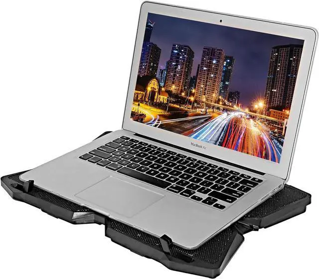 Alt view image 5 of 7 - Adiven Portable Metal Laptop Cooler Cooling Pad, Spider Shape 4 Big Quiet Fans with Red LED Light, Laptop Cooler for Up to 17" Inch Notebook, 2 USB Ports and Speed Control Switch,Cooling Laptop Stand