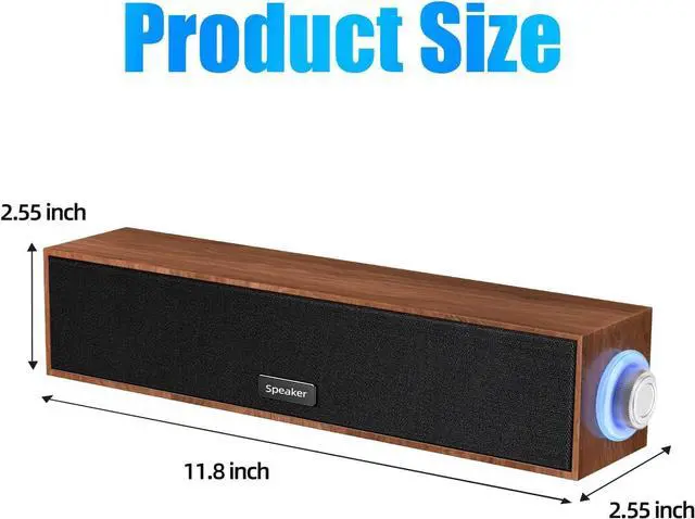 Alt view image 4 of 7 - Computer Speakers,Wooden Multimedia Digital Speaker,USB Powered 3.5mm AUX PC Speakers,Surround Sound Portable Computer Sound Bar Speaker for Desktop Laptop (USB-C to USB Adapter Included)