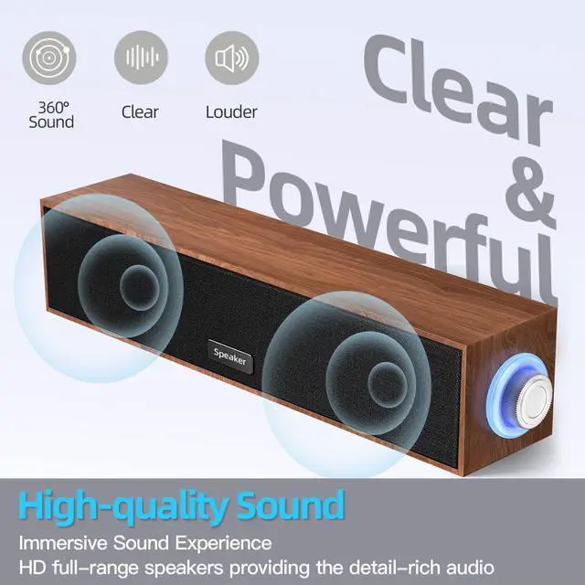 Alt view image 6 of 7 - Computer Speakers,Wooden Multimedia Digital Speaker,USB Powered 3.5mm AUX PC Speakers,Surround Sound Portable Computer Sound Bar Speaker for Desktop Laptop (USB-C to USB Adapter Included)