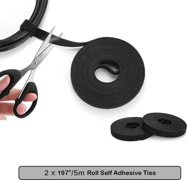 Alt view image 5 of 7 - Updated 252 PCS Cable Management Kit 4 Wire Organizer Sleeve,11 Cable Holder,25Cord Clips 10+2 Roll Cable Organizer Straps and 200 Fastening Cable Ties for Computer TV Under Desk, black,clear