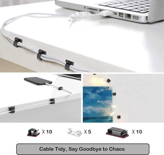 Alt view image 4 of 7 - Updated 252 PCS Cable Management Kit 4 Wire Organizer Sleeve,11 Cable Holder,25Cord Clips 10+2 Roll Cable Organizer Straps and 200 Fastening Cable Ties for Computer TV Under Desk, black,clear
