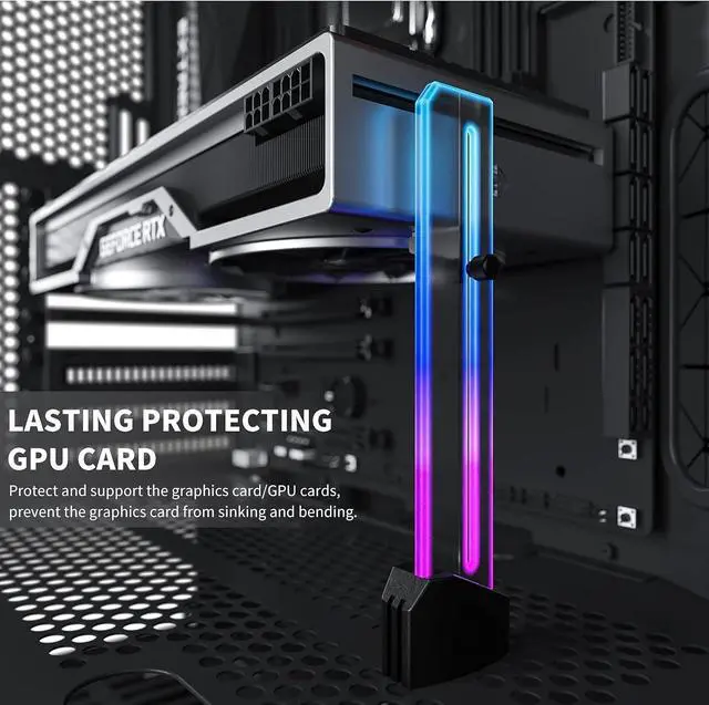 Alt view image 3 of 7 - Adiven 2025 New 5V Addressable RGB Graphics Card GPU Brace Support Video Card Sag Holder,Built-in 5V ARGB,Adjustable Height Support,Tool-free Installation