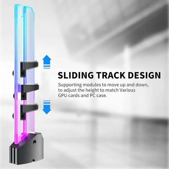 Alt view image 2 of 7 - Adiven 2025 New 5V Addressable RGB Graphics Card GPU Brace Support Video Card Sag Holder,Built-in 5V ARGB,Adjustable Height Support,Tool-free Installation