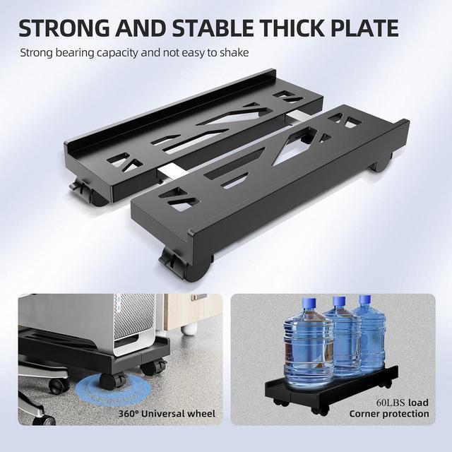 Alt view image 4 of 7 - Adjustable Mobile CPU Stand, Ventilated Computer Tower Stand with 4 Caster Wheels Fits Most PC Tower, Under Desk CPU Holder PC Floor Cart Computer Riser for Gamers and Students (Black)