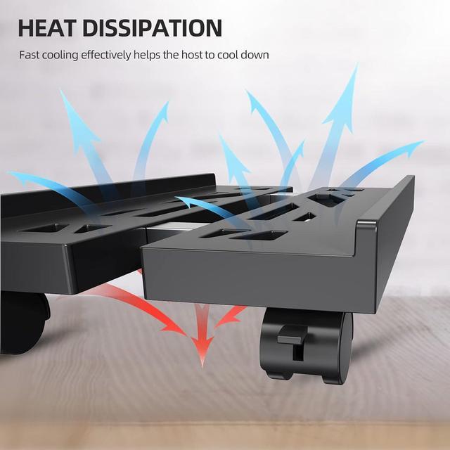 Alt view image 6 of 7 - Adjustable Mobile CPU Stand, Ventilated Computer Tower Stand with 4 Caster Wheels Fits Most PC Tower, Under Desk CPU Holder PC Floor Cart Computer Riser for Gamers and Students (Black)